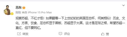 蘇東：蘇超和上世紀初英國足總杯何其相似，不紅才怪，但愿別網紅