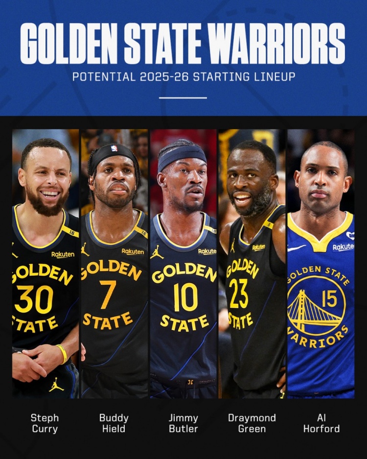 終于湊夠了！ESPN預測勇士首發：庫里 追夢 巴特勒 希爾德 霍福德